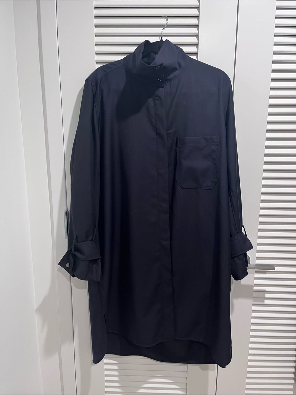 Women’s Navy Shirt Dress with High Collar